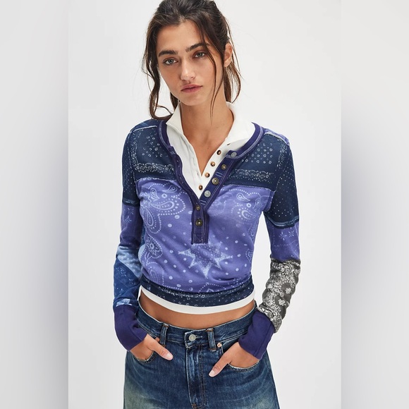 We The Free Tops - We The Free Free People Indie Printed Cuff Top